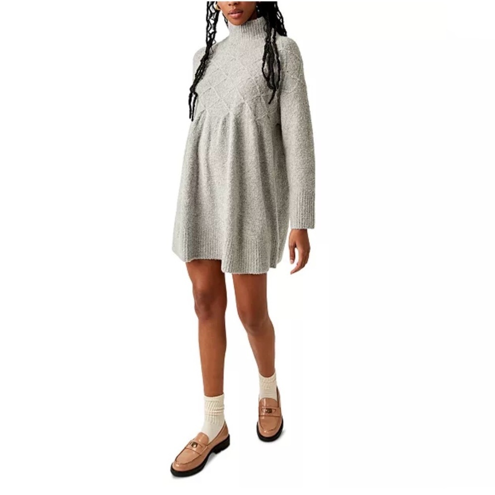 Free People Jaci Sweater Dress/Tunic Gray Turtleneck Oversized Size XS